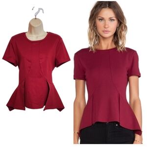 BCBG MaxAzria Short Sleeve Peplum Ponte Knit Top Red Large